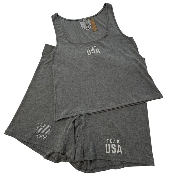SKIMS Soft Lounge Tank Top + Boxer Short Set Team USA Heather Gray 4X - Picture 1 of 12
